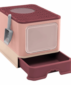 Cat Litter Box With Scoop Front Entry Top Exit Kitty Litter Box With Lid - Pink