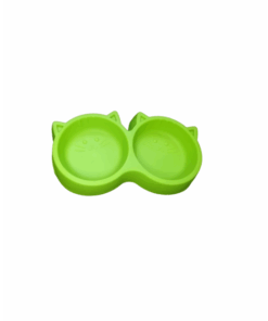 Cat Shaped Double Plastic Cat Bowl - Green