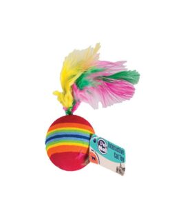 Cat Toy - Ball with Feathers - Multi-Coloured - Rubber - 3.5cm - 40 Pack