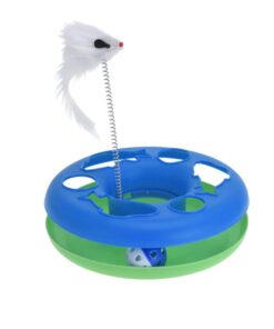 Cat Toy Chase Game with Ball and Mouse on Spring - Blue