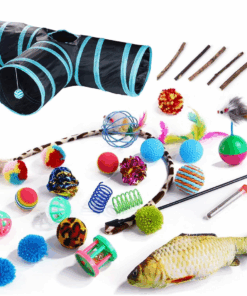 Cat Toy Set with Tunnel Feather Teaser Catnip Fish Colorful Balls and Bells
