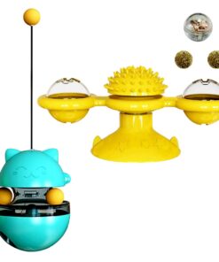 Cat Tumbler Leaking Food Ball Toy & Suction Cup Windmill Scratcher Toy Set