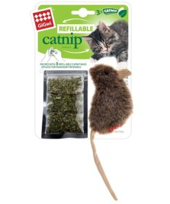 Catnip Toy Refillable Catnip Mouse with 3 Catnip Teabags - DarkBrown