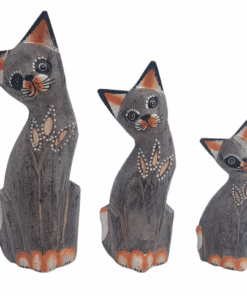 Cats set of 3 Bali Wooden Handcraft - 25cm - Grey Orange