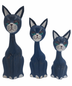 Cats set of 3 Long Neck Handcraft Bali Wooden Blue - 25cm