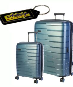Cellini - Microlite 4 Wheel 2-Piece Luggage Set - Electric Blue and Key Holder