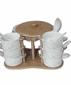 Ceramic Marble Designed Soup Tureen - White