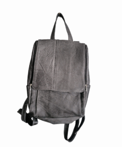 Charcoal Gray Leather Backpack with Adjustable Straps and Secure Pockets