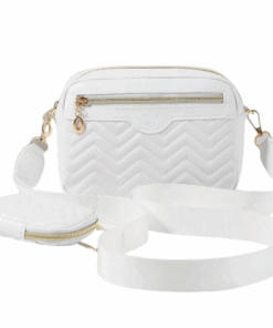 Chevron Quilted Crossbody Bag With Attached Pouch - White