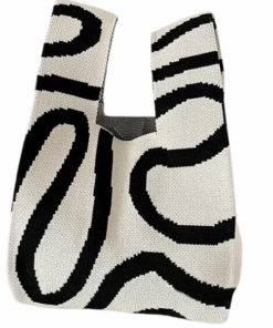 Chic Abstract Patterned Knot Tote Bag - White & Black