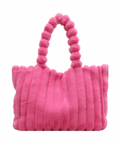 Chic Large Capacity Plush Faux Fur Tote Bag With PU Leather Interior - Pink