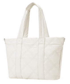 Chic Quilted Faux Leather Shoulder Tote Bag - Beige