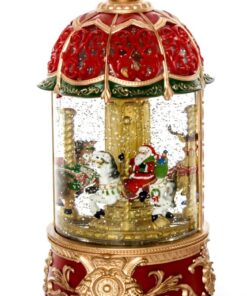 Christmas Carousel Round Lantern Snow Globe - With Christmas Jingles