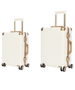 Classic Aluminum Frame Travel Suitcase - 20 inch + 24 inch - White