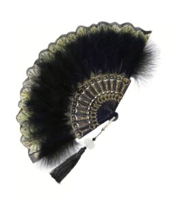 Classic Feather Hand Fan - Black