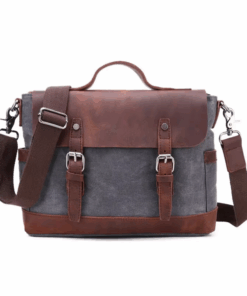 Classic Leather and Canvas Laptop Satchel