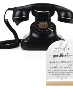 Classic Telephone Audio Guest Book with Instruction Sign - Black