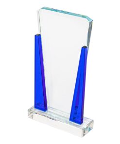 Clear and Blue Glass Strip Panel Design Award Trophy on Base
