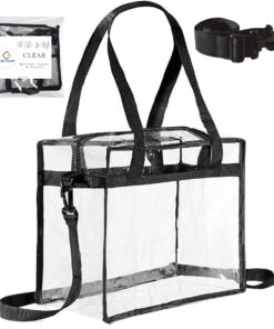 Clear Shoulder Tote Bag With Zipper Closure & Extra Adjustable Travel Strap