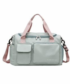 Clementine 7-Pocket Duffel Bag with Shoe Compartment - Green & Pink