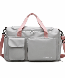 Clementine 7-Pocket Duffel Bag with Shoe Compartment - Grey & Pink