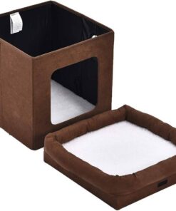 Collapsible Cat House Cube - Soft Suede with Sherpa Top