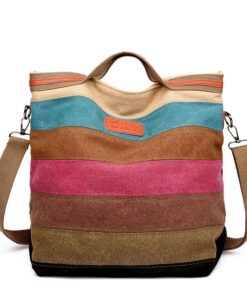 Color Bar Contrast Stitching Korean Canvas Messenger Bag