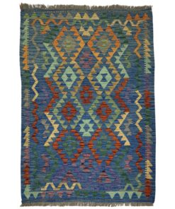 Colorful Blue 153 x 106cm Hand Woven Kilim Cobi Rug