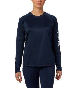 Columbia Women's Tidal Tee II Long Sleeve Collegiate Navy White Logo - XL