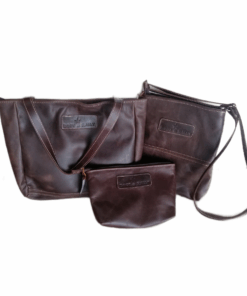 Combo Gift-Lize-Marie Handbag, Mini Hipster Bag and Cosmetic Bag - Leather - ChocBrown