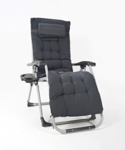 Comfort Sun Lounger Patio/ Camping Recliner Chair With Drink Holder (Black)