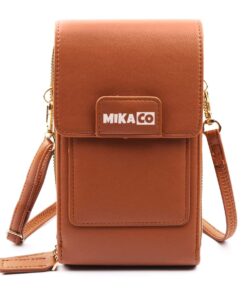 Compact Leather Women's Crossbody Cellphone Bag - Brown