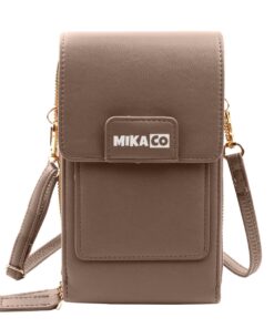 Compact Leather Women's Crossbody Cellphone Bag - Grey