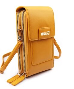 Compact Leather Women's Crossbody Cellphone Bag - Yellow