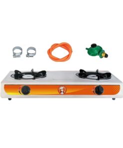 Complete 2-Plate Stainless Steel Gas Stove with Pipe and Regulator
