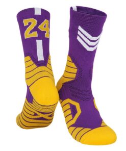 Compression Sports Socks Professional Basketball Socks Impact Protection - 24 Purple & Yellow