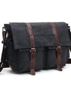 Computer Messenger Bag Canvas Work Bag Laptop Shoulder Bag Briefcase - Black