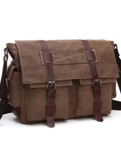 Computer Messenger Bag Canvas Work Bag Laptop Shoulder Bag Briefcase - Brown