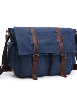 Computer Messenger Bag Canvas Work Bag Laptop Shoulder Bag Briefcase - Dark Blue