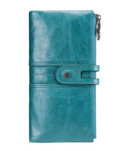 Contacts Leather Long Zipper Ladies Clutch Wallet - Blue