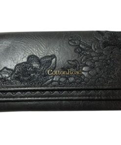 Cotton Road 2 Sections Floral Embroidered Wallet - Black  - Women
