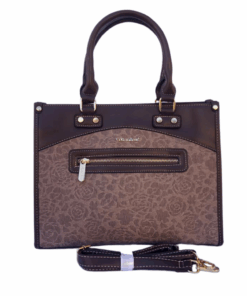 Cotton Road 3 Sections Executive Handbag with Rose Print - Coffee