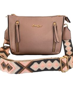 Cotton Road Crossbody Bag with Trendy Removable Strap - Pink, Brown