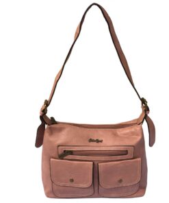 Cotton Road Handbag with 2 Front Clipped Pockets - Pink