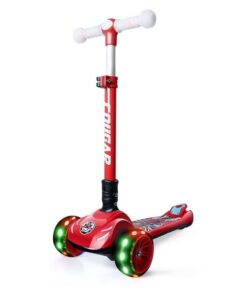 Cougar Foldable Height Adjustable Scooter with Flashing Wheels - Red