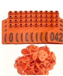 Cow Ear Tags Marked 1 to 100 - Pack of 100 Tags - Orange