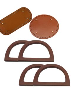 Craft Oval and Rectangle Bottom and Handle for Knitted Leather Bag Accessories - Brown