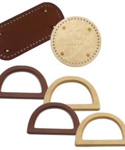 Craft Oval and Rectangle Bottom and Handle for Knitted Leather Bag Accessories - White, Brown