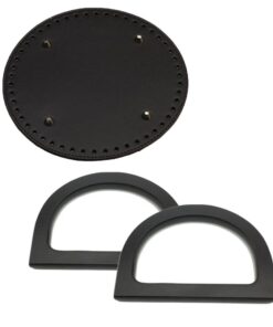 Craft Oval Bottom and Handle for Knitted Leather Bag Accessories - Black
