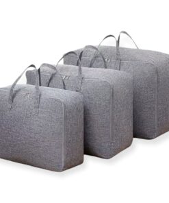 Creative Deco Set of 3 Cotton Reinforced Linen Storage Bags - Grey